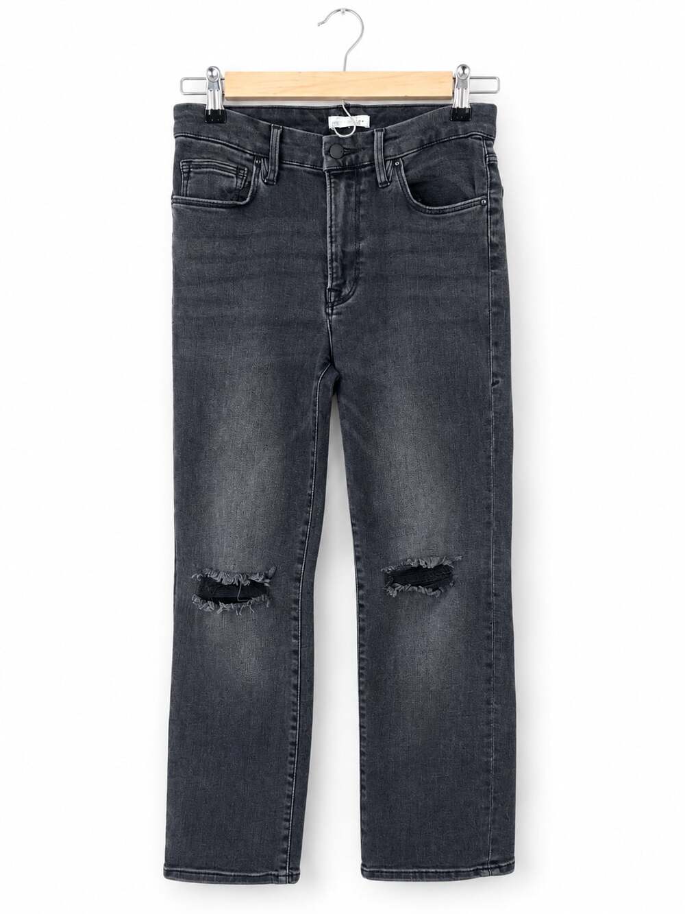 Good American Good Waist Distressed High-Rise Straight Jeans